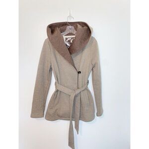 Sebby Hooded Sweatshirt Knit Belted Jacket Small Womens Jacket Taupe Beige